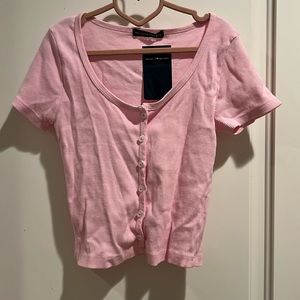 NWT Brandy Melville pink, short sleeve button up T-shirt